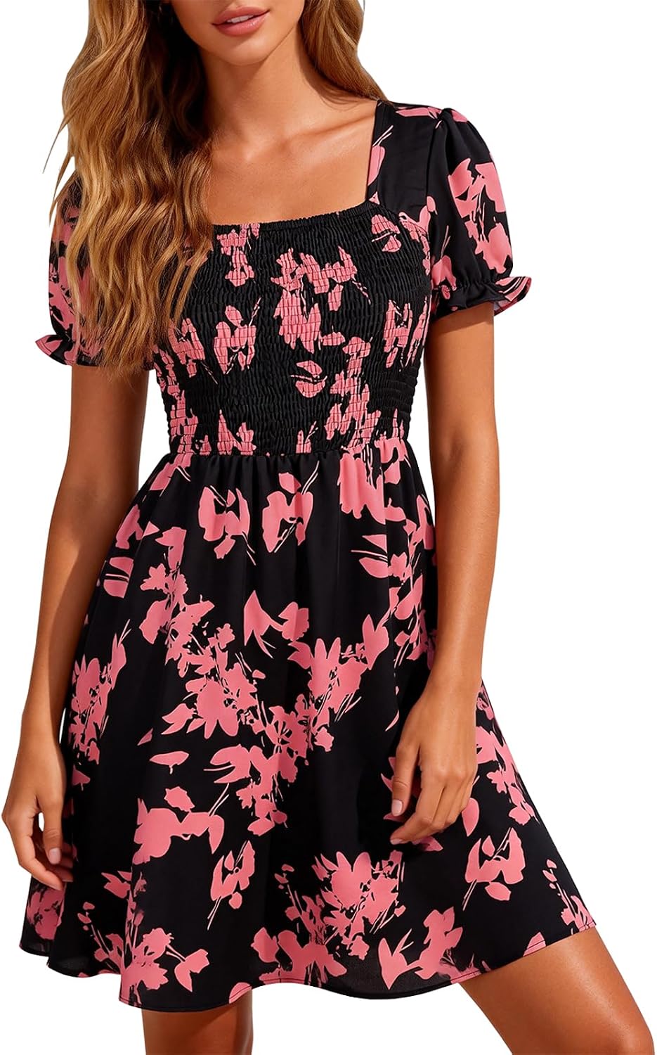 Berydress Womens Sundress Pockets 2026 Vacation Square Neck Smocked Dress