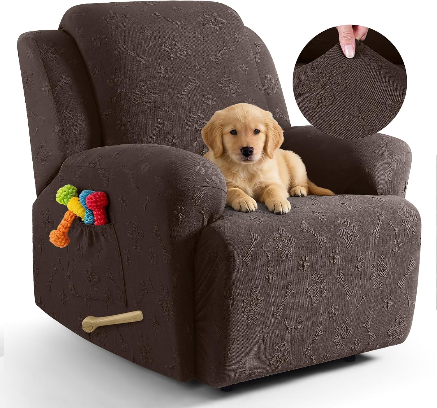 Ruaozz Recliner Chair Covers, 4 Pieces Recliner Covers Washable, Chocolate