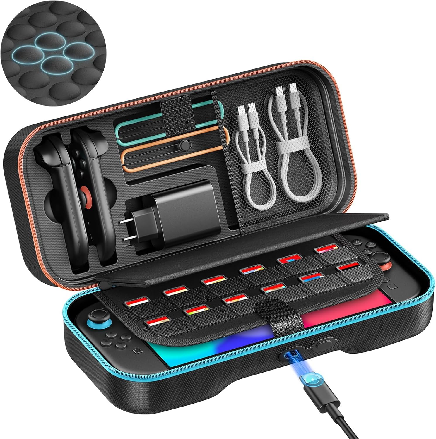 Charge inside Switch 2 Case with Adapter and for Joy Cons Storage