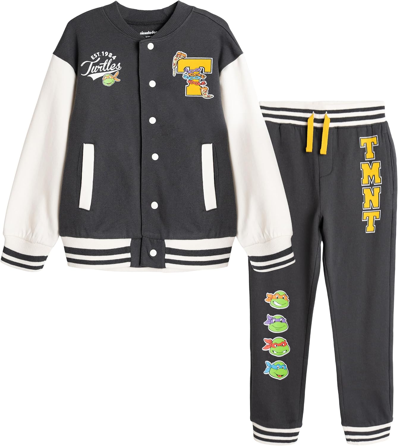 Teenage Mutant Ninja Turtles Fleece Varsity Bomber Jacket and Jogger Pants Outfit Set Toddler to Big Kid Sizes (2T - 14-16)
