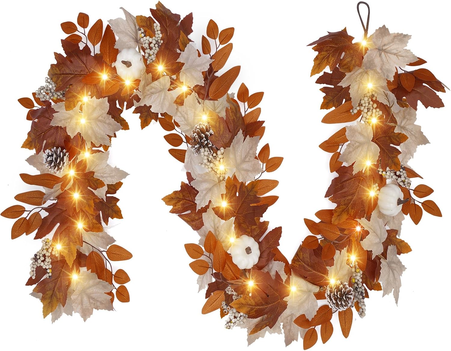 6 Ft Fall Garland with Lights, Thanksgiving Mantel Decor