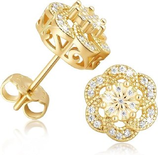 14K Gold CZ Flower Studs