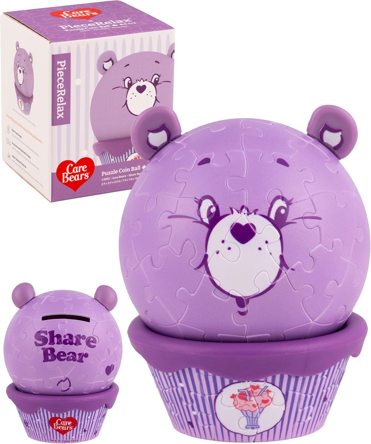 Care BearsTM by PieceRelax 3D Puzzle Coin Bank - Share Bear - Office and Home Decoration Made By 84 Curved Plastic Puzzle Pieces, Unique Gifts for Puzzle Lovers C1092