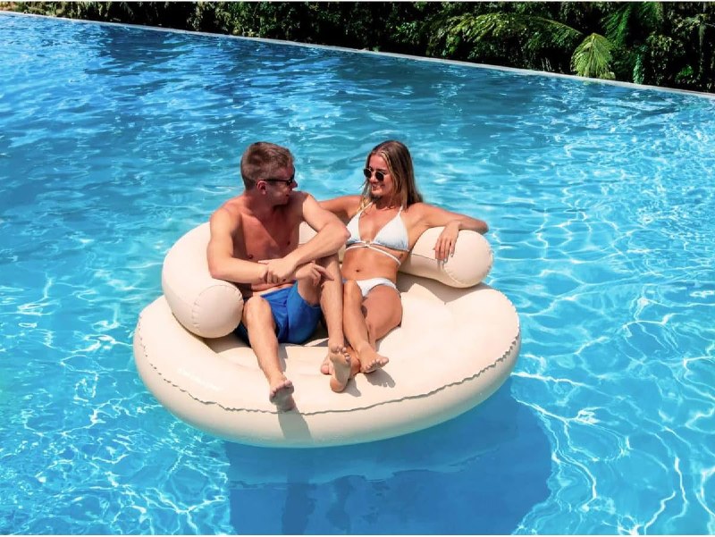 SWIMLINE Solstice Fabric Covered Pool Float Mattress Red Lounger Raft for Adults & Kids I Comfortable Head Back Rest & Quick-Dry Cover for Adult Or Kid Floating & Lounging Dogs 15030R