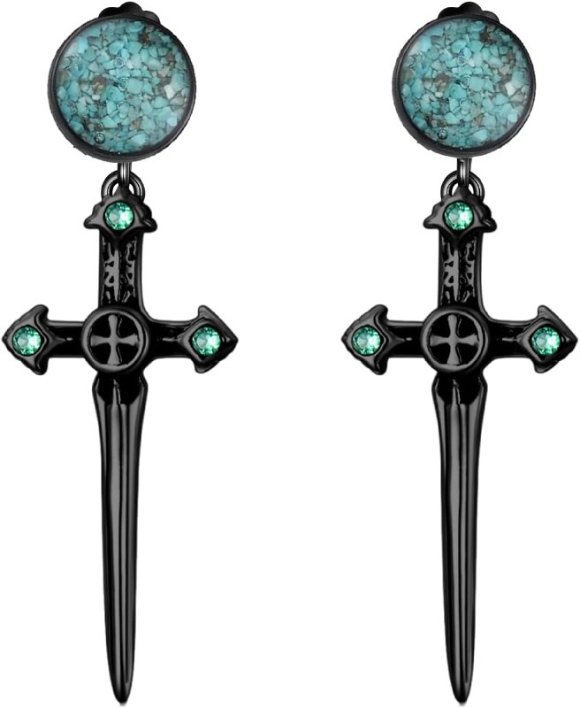 PROESS Black Turquoise Sword Earrings