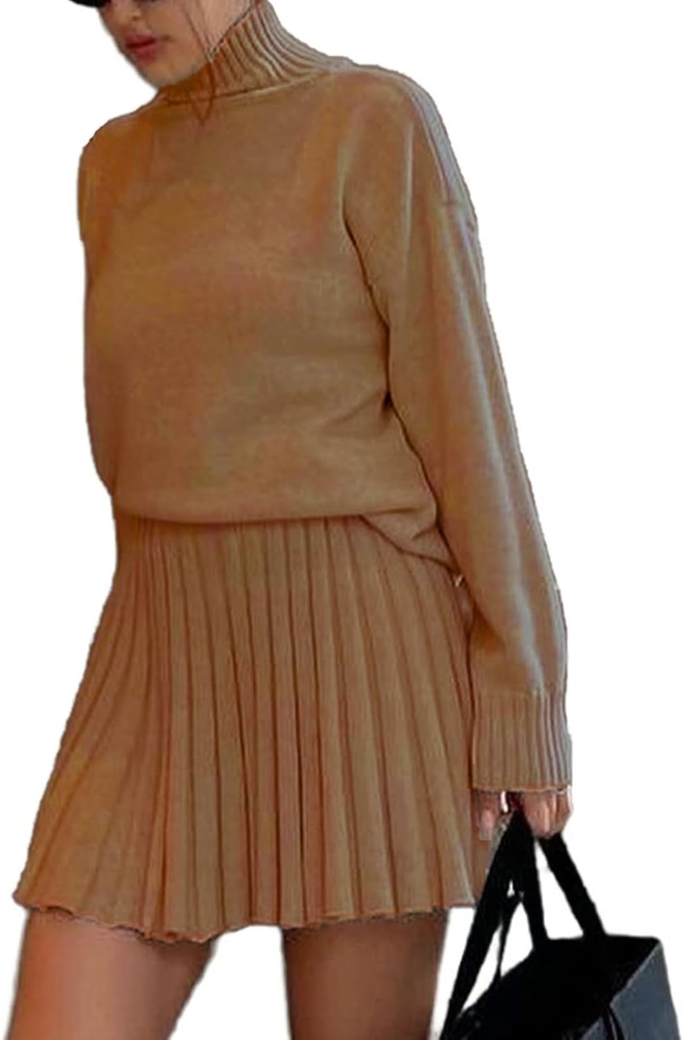 Mandonce Turtleneck Sweater Skirt Sets