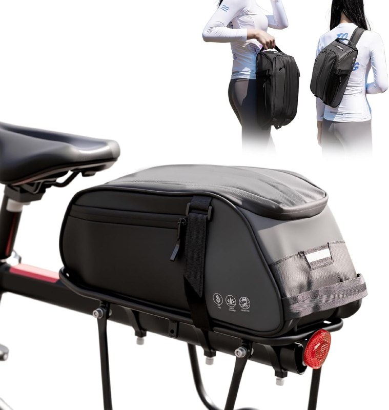 PR!CE DROP ( ) Bike Rack Bag, Reflective Waterproof Bike Bags for Bicycles Rear Rack, 8L Bike Trunk Bag with Multi-Pocket, Bike Backpack with Shoulder Strap for Outdoor Cycling, Commuting