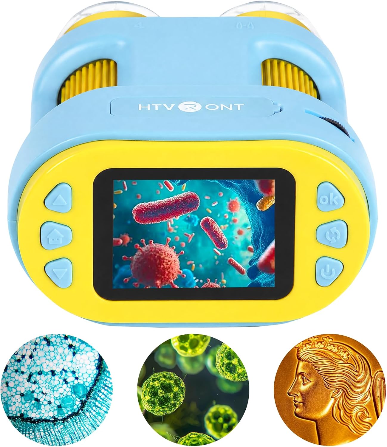 Handheld Microscope for Kids - HTVRONT 1000X Digital Microscope for Kids, 4K 2.0 Inch HD Screen Rechargeable Pocket Microscope, Portable Educational STEM Toy Gift for Kids 3-12