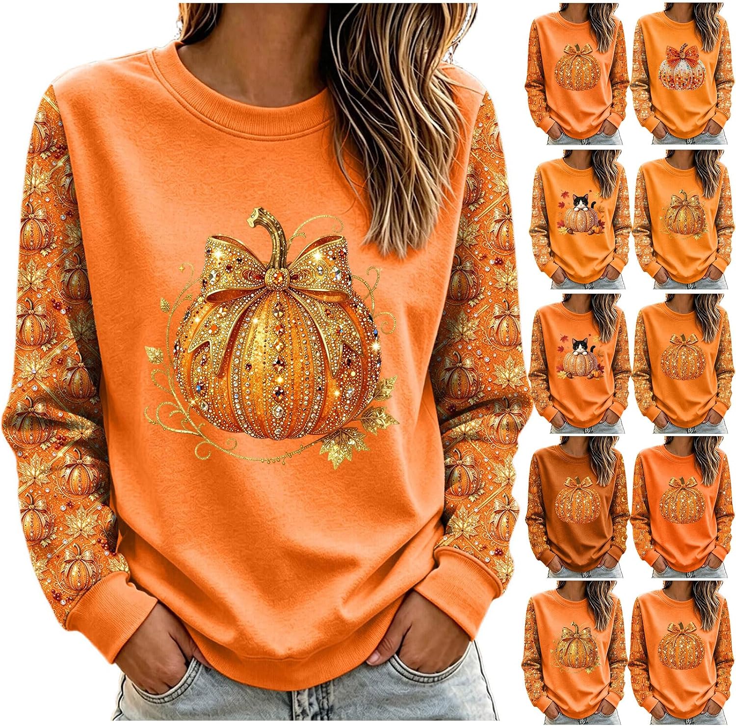 Halloween Sequin Pumpkin Sweatshirts
