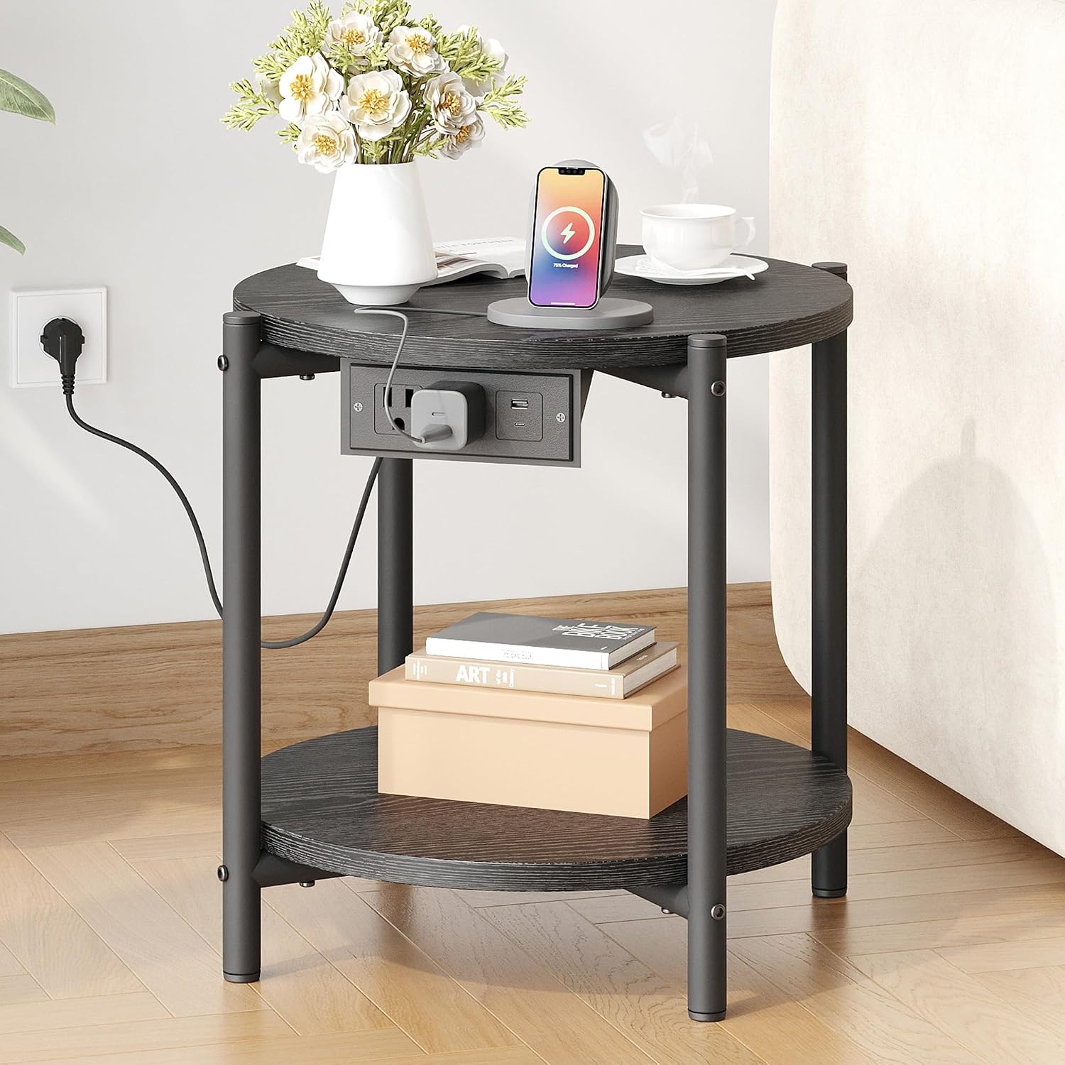 LIKIMIO Round Side Tables with Charging