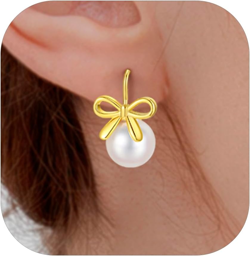 Pearl Bow Drop Earrings