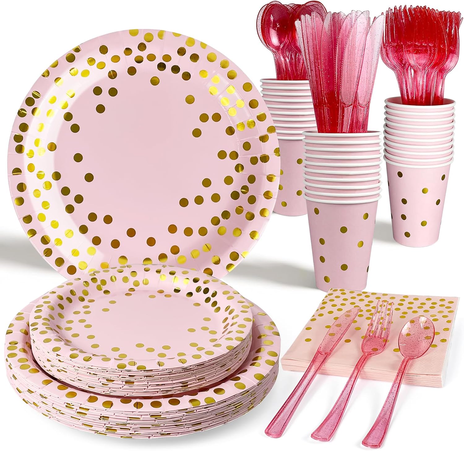 Holiday Paper Plates Disposable w/Napkins Cups & Cutlery, 25 Serves Dinner Plates Sets, Heavy Duty Party Plates Disposable Supplies for Family, Winter Party,Baby Shower, Birthday, Wedding