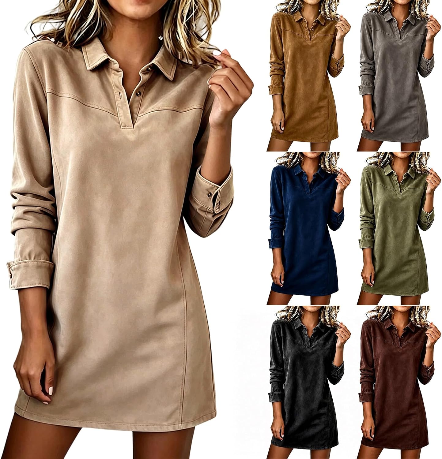 Sevmiel Faux Suede Polo Dresses