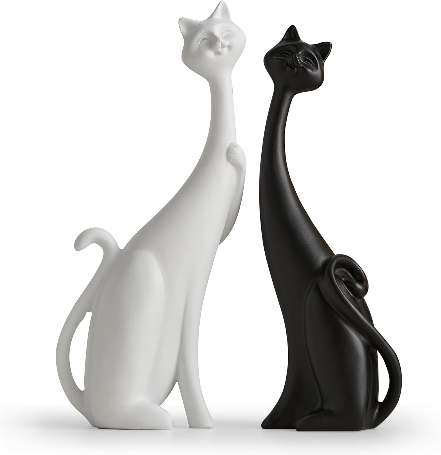 Octdays Cats Statue Table Decor - White and Black Smiling Cat Couple Figurines Book Shelf Decor, Modern Animal Sculptures Decorations for Living Room Office Dining Room Apartment (White and Black)