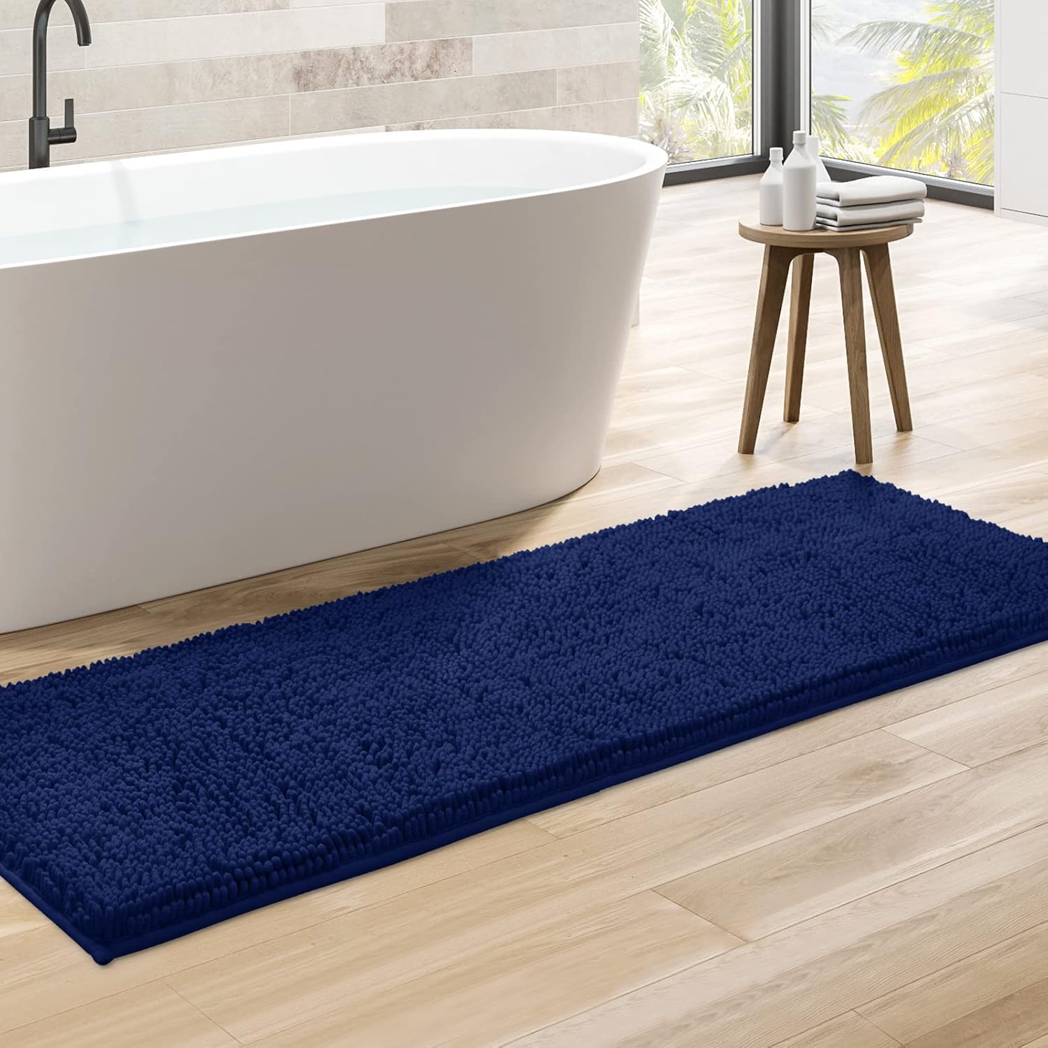 Homeideas Navy Blue Bathroom Rug Runners