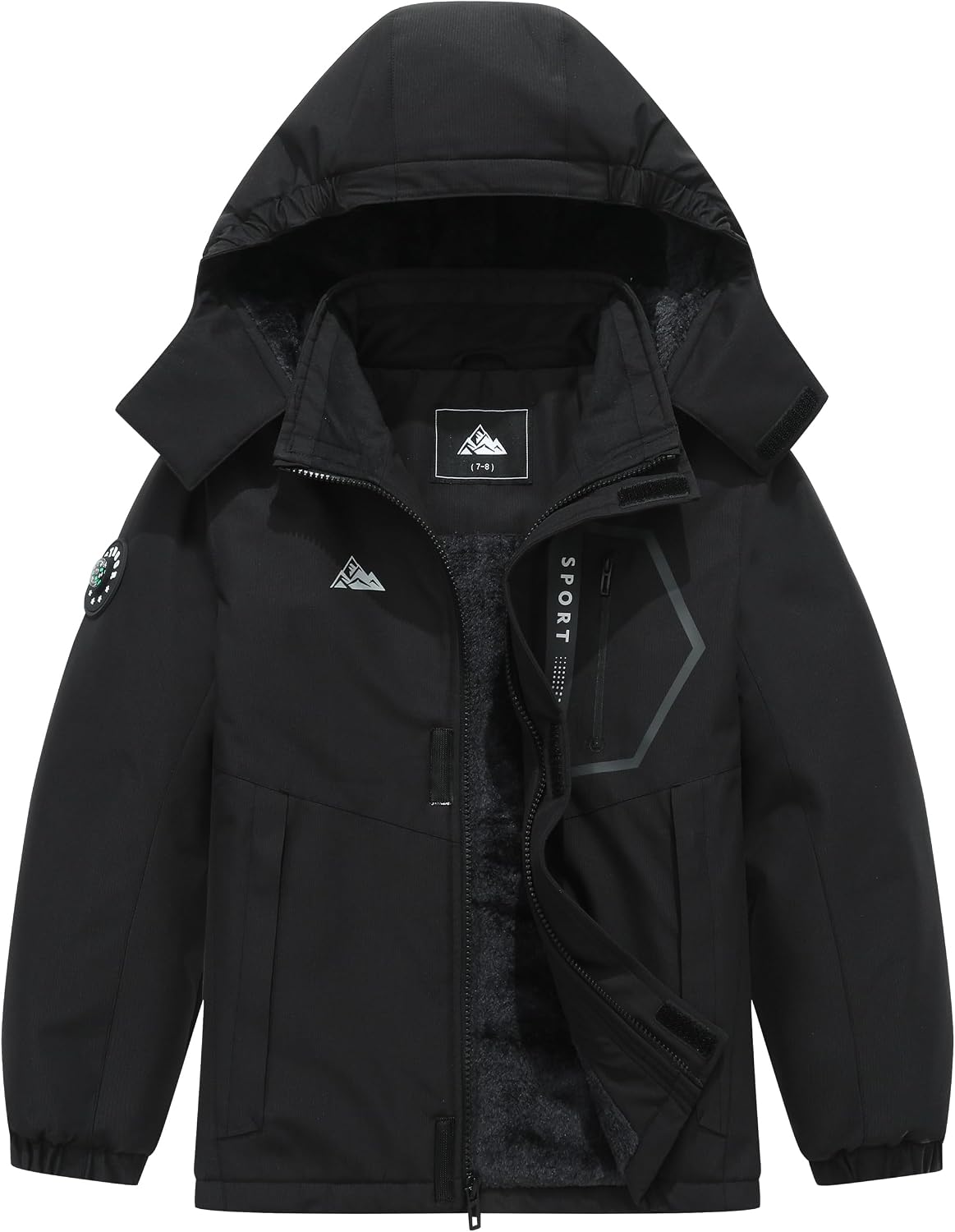 Boys' Waterproof Ski Jacket Winter Warm and Windproof Hooded Coat