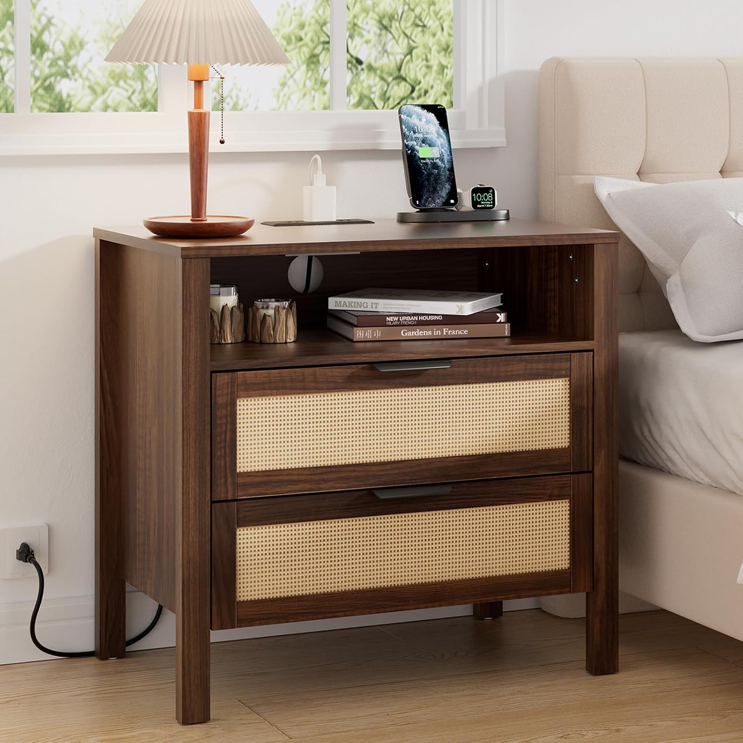 HOMMPA Rattan Nightstands with Charger