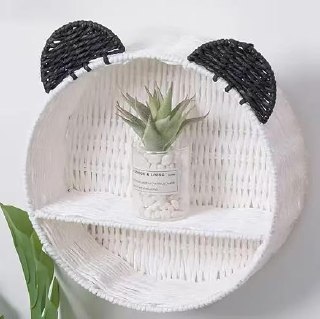 PR!CE DROP ( ) Panda Nursery Decor Wall Shelf, Handwoven Wicker Nursery Shelves for Wall, Wall Mounted Shelf for Small Books, Toys & Decor