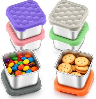 PR!CE DROP ( ) HaWare 6 Packs 6oz Stainless Steel Snack Containers for Kids, Leak Proof Small Metal Food Storage Containers with Silicone Lids, Easy Open Toddler Lunch Box for School Daycare Office, Portion Control