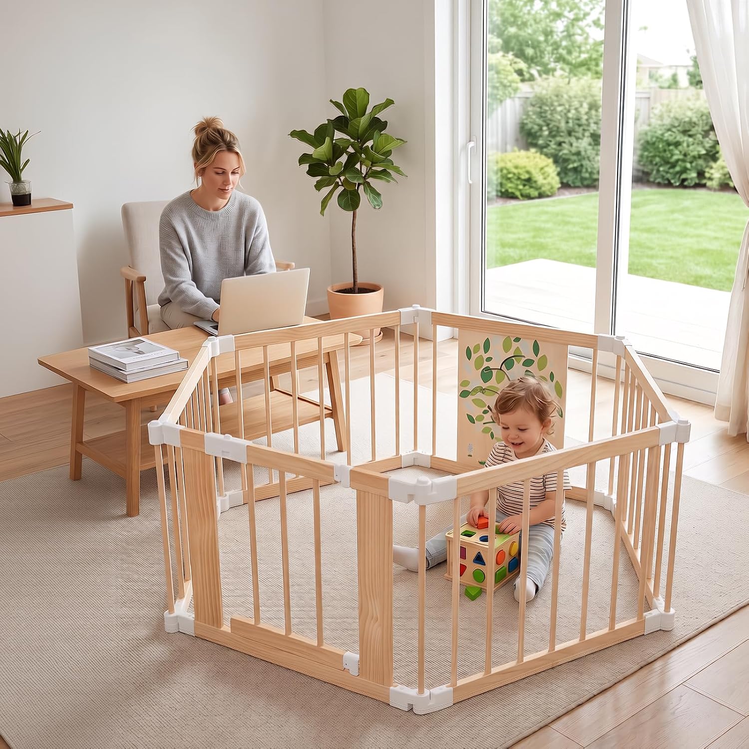 Wooden Baby Playpens with Safety Lock