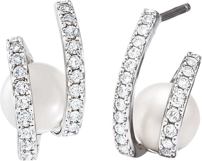 Pearl Stud Earrings for Women, AAAA Handpicked White Freshwater Pearl with Cubic Zirconia, 925 Sterling Silver Posts, Dainty Minimalist Jewelry Gift for Valentine's Day, Mother's Day & Birthday (with LED Velvet Gift Box)