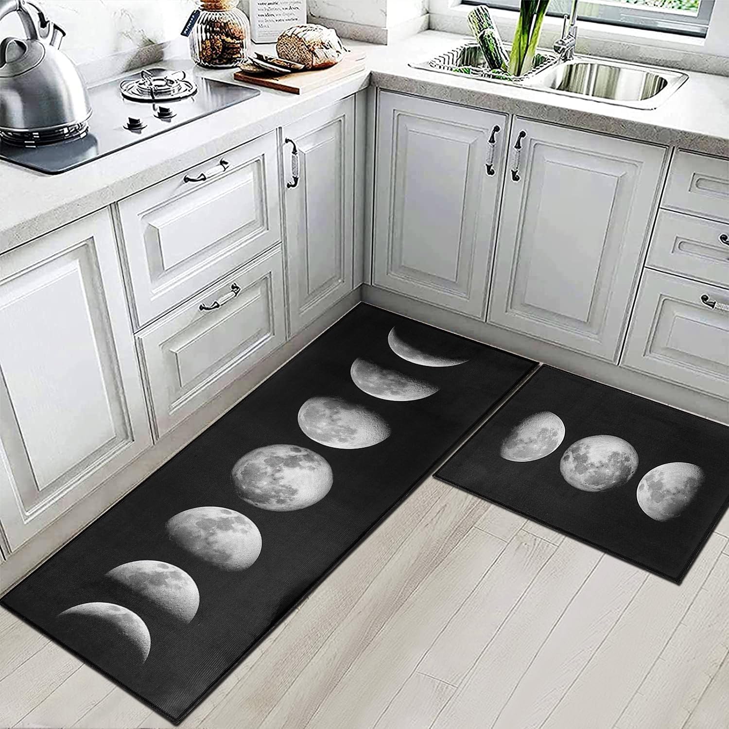 2 Piece Moon Kitchen Rugs Set,Non Skid Washable Kitchen Mats for Floor,Kitchen Sink Runners Home Decor Essentials(Moon)