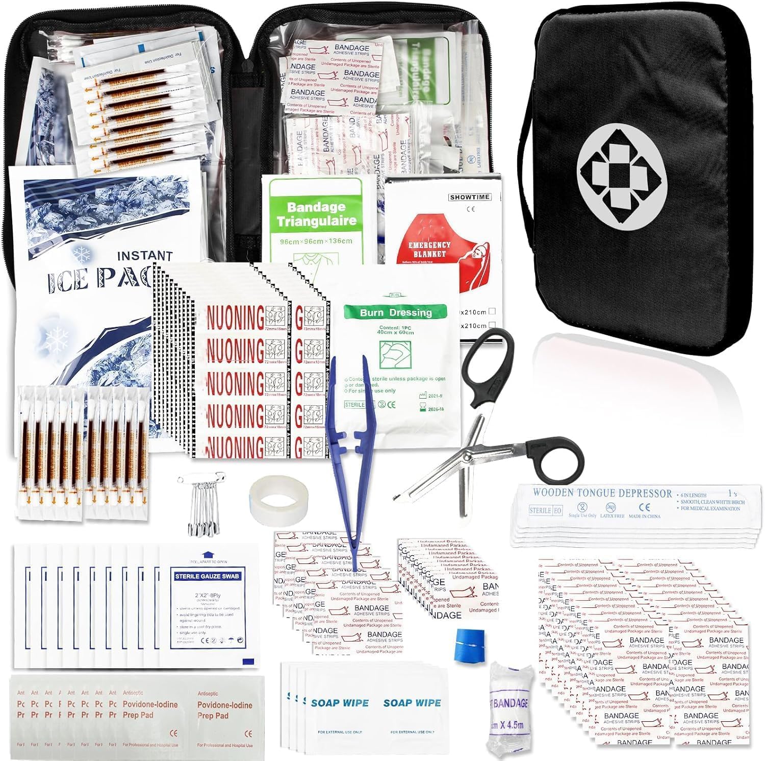 300Piece Travel First Aid Emergency Kit Home Essentials Hiking Survival Essential Kit for Outdoor Adventure Mini First Aid Kit for Backpack, Black 1st Aid