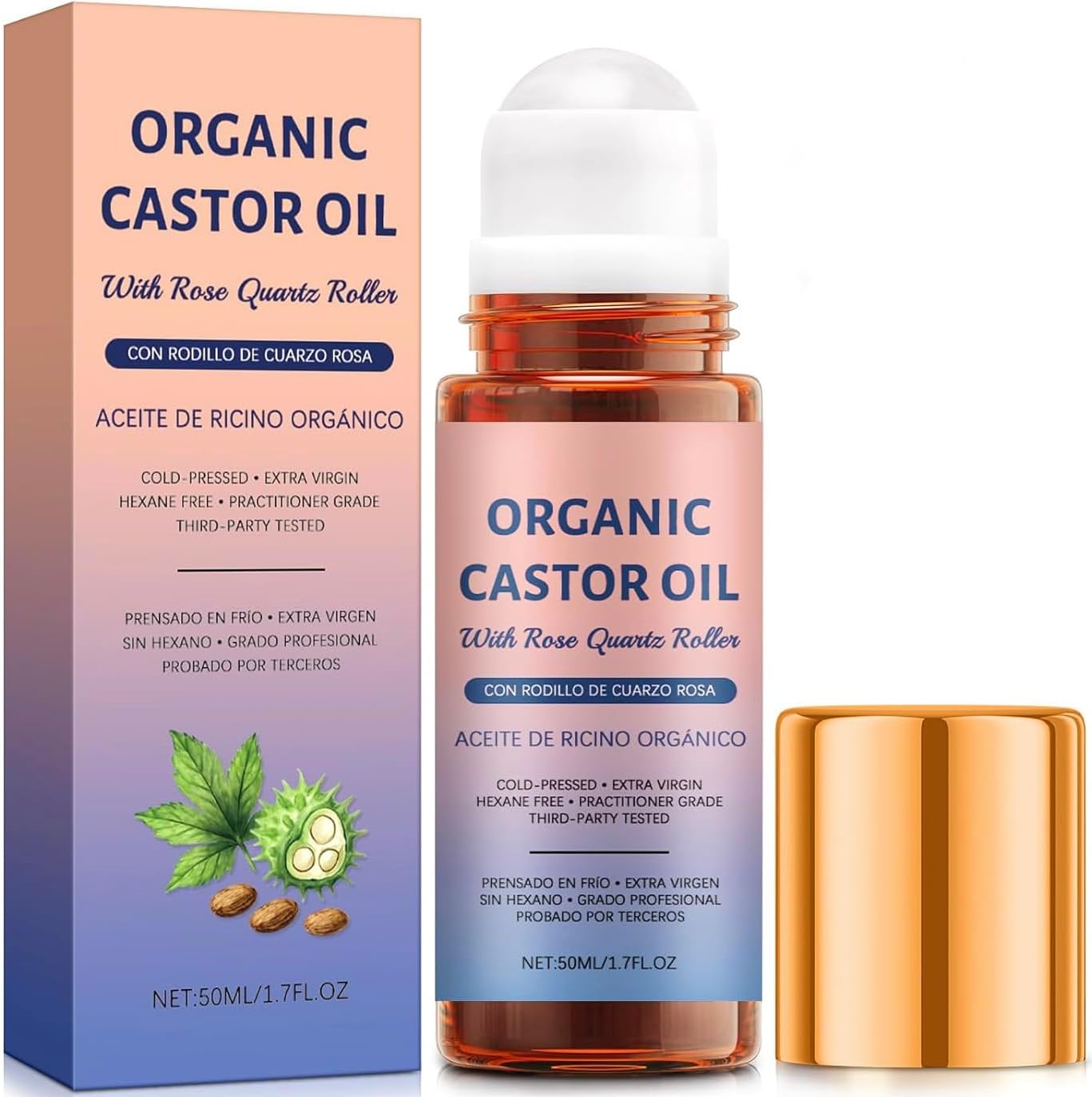 Jianeil Castor Oil Rose Quartz Rollers