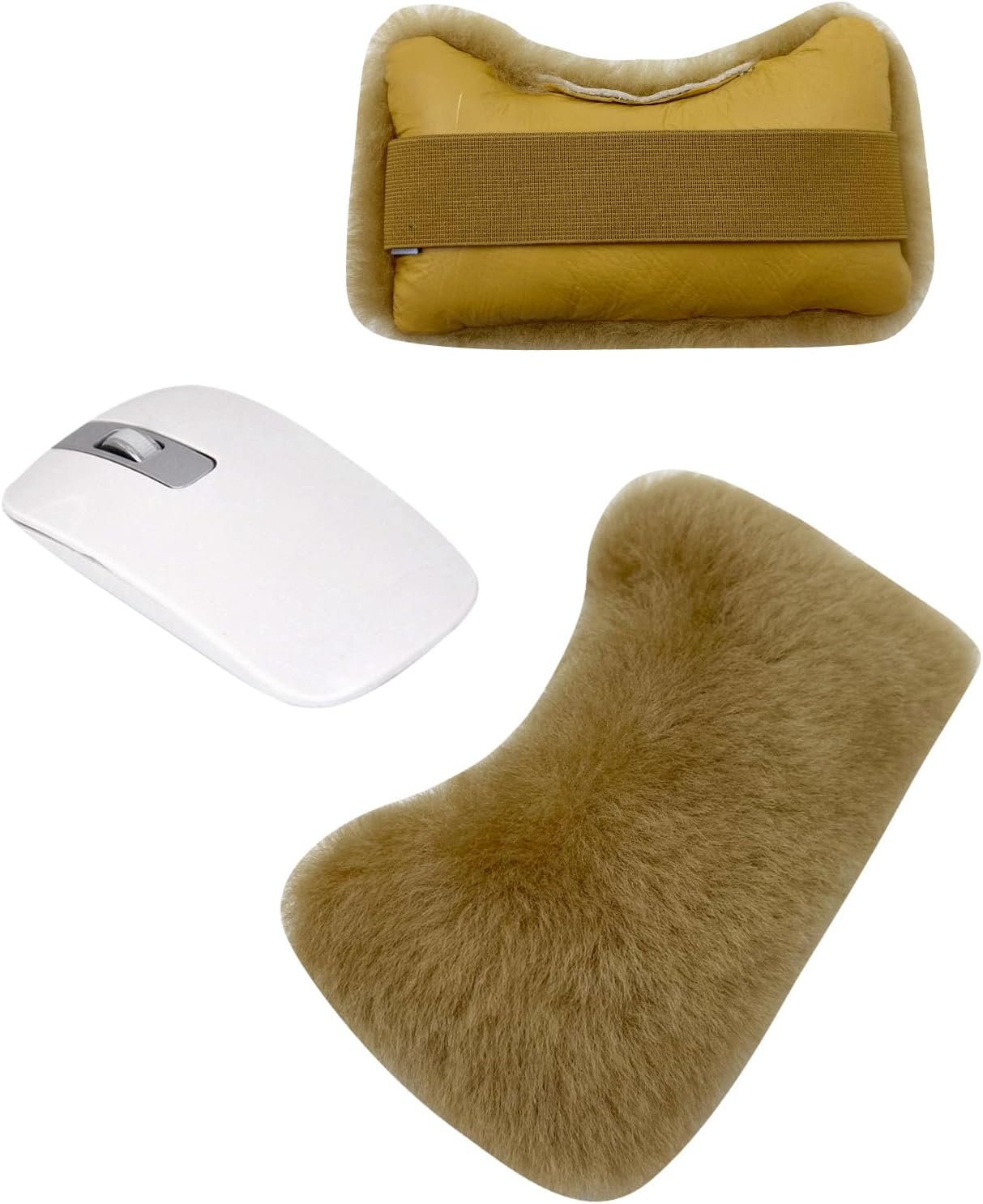 BIVIKEY1 Pcs Large Mouse Soft Wrist Rest| Made from Australian Sheepskin and top-Grain Pigskin|Ergonomic Mouse Support 100% Wool fillingr| for Computer, Laptop, PC Gaming Khaki