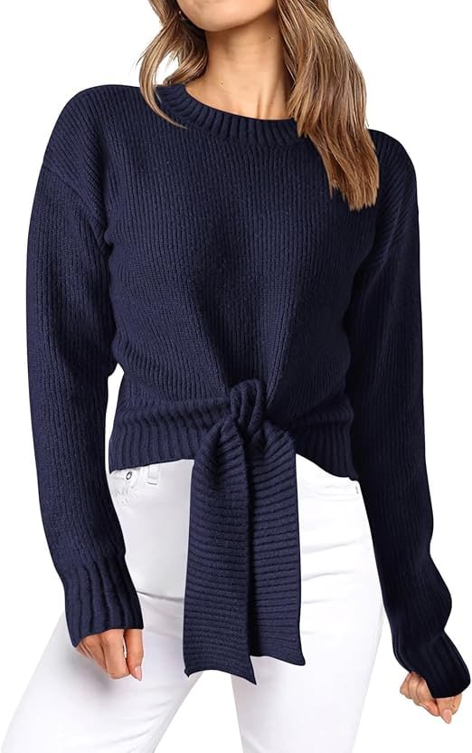 Sweater Long Sleeve Crew Neck Tie