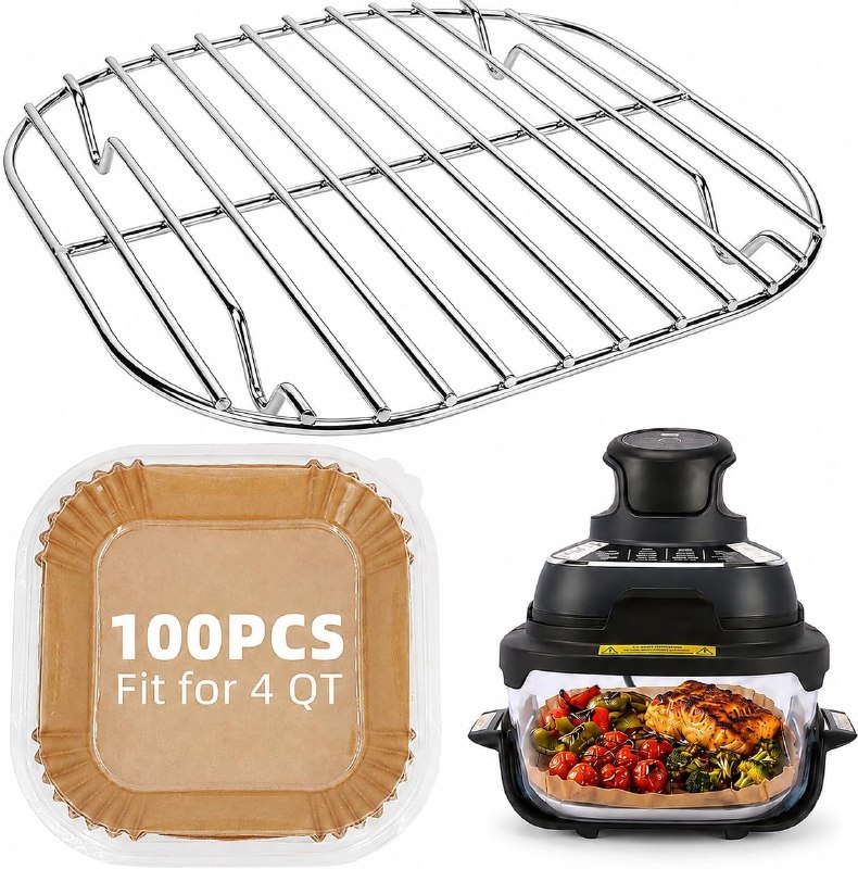 Crisper Rack and Air Fryer Liners for Ninja Crispi FN101 & Pro AS101, 304 Stainless Steel