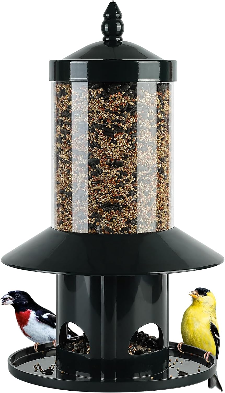 Squirrel Proof Bird Feeder - 360 Feeding Perch Tray for Outdoor Hanging Wild Bird Seeds, Dark Green