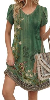 Zeagoo Floral Dress for Women Casual Summer Dresses 2026 Tropical Dresses Womens Travel Vacation Dress Flare, Green Floral 01