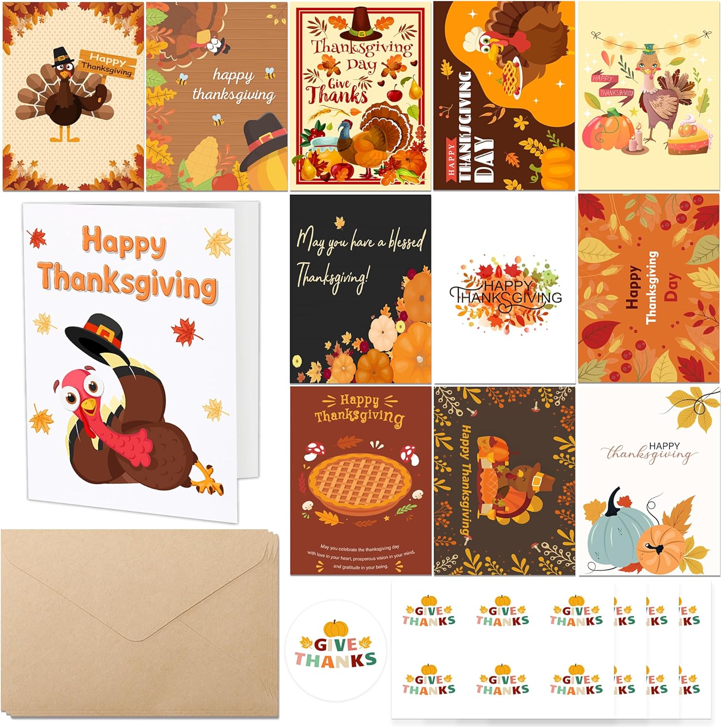 Thanksgiving Cards with Envelopes, 24PCS Thanksgiving Gifts for Family