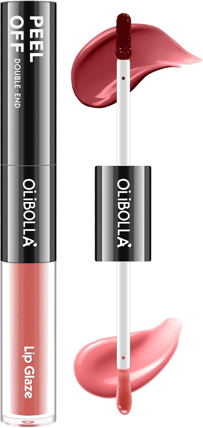 CAMERIC Peel Off Lip Stain Liner 2-in-1 Lip Gloss Oil Makeup Combo, Lip Liner Stain Smudge-Proof, Highly Pigmented Color, Transfer-Proof, Waterproof, Glitter Lip Glaze Moisturizing