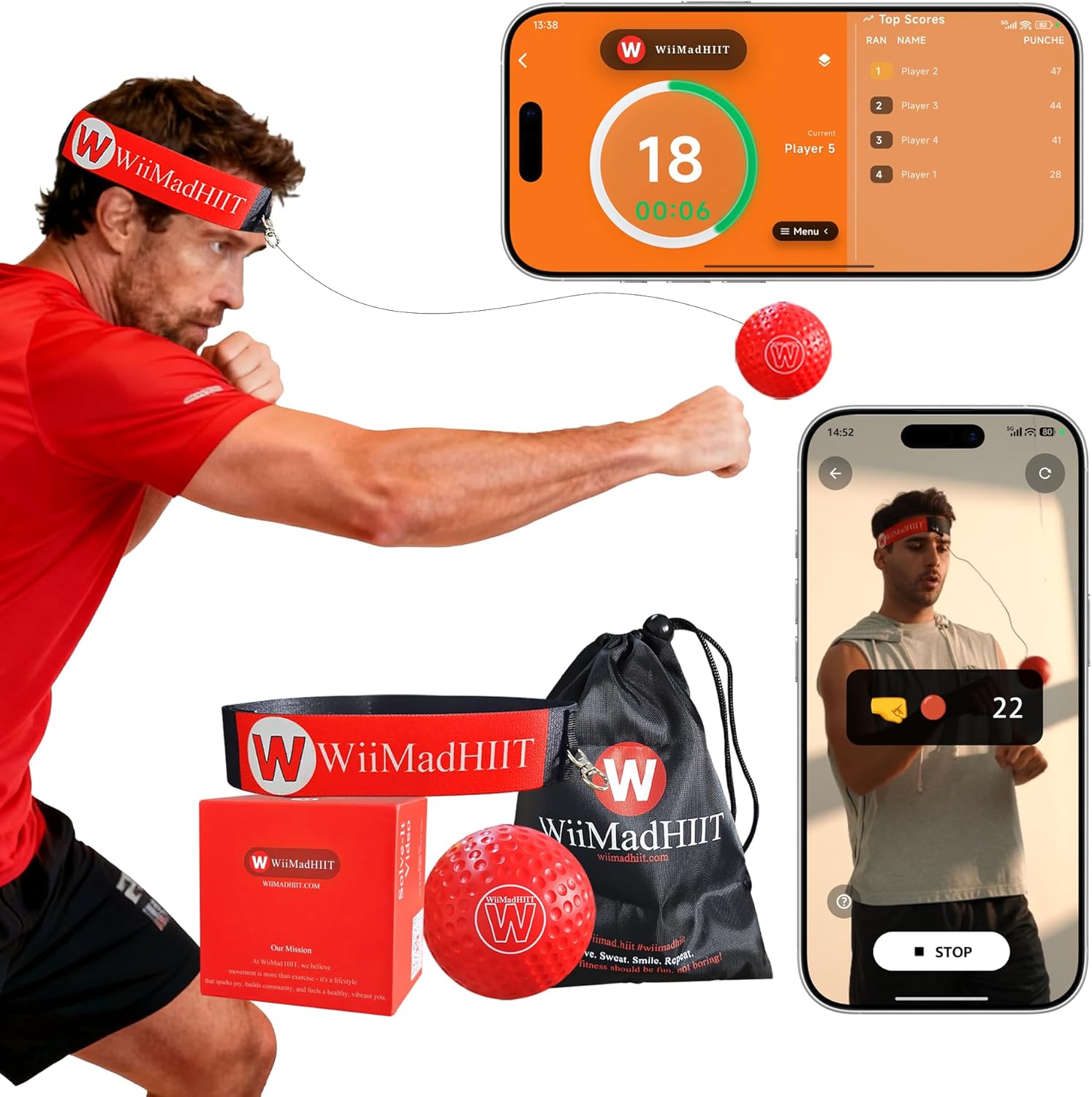 WiiMad Boxing Reflex Ball with App Punch Counter, Reaction Ball for Hand Eye Coordination Training, Boxing Equipment with Headband, Punching Game for Kids, Teens & Adults, Fitness Gift