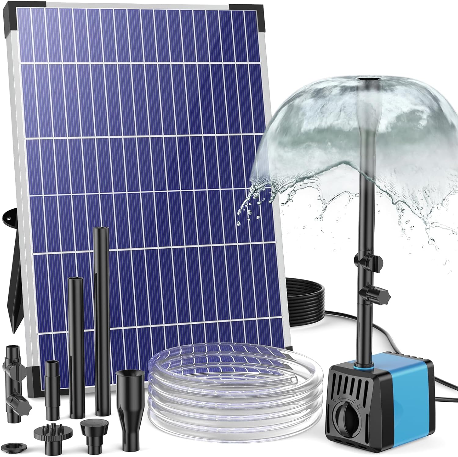 POPOSOAP 10W Solar Water Fountain Pump, Solar Powered Water Pump with 120GPH Fountain Pump, 4 Sprayers, 16.4ft Cable, 6.6ft Tubing for Outdoor Pond,Bird Bath,Fish Tank and Garden Water Featu