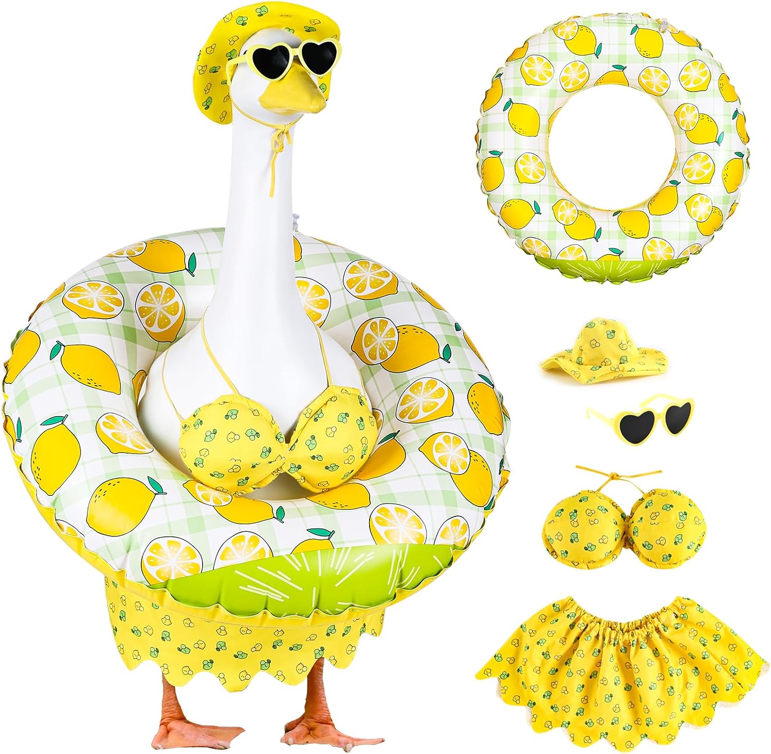 DORONAN Bikini Porch Goose Outfits, 23" Goose Statue Bikini Lemon Costume Summer Porch Goose Outfits, Durable Hawaiian Goose Clothes with Sunglasses and Swim Ring, Outdoor Yard Patio Garden Decor