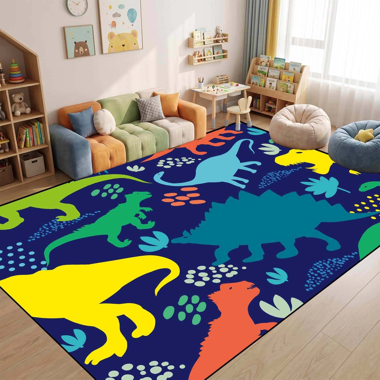 Dinosaur Rug 6'x8' - Dinosaur Rugs for Boys Bedroom Cartoon Dino Rug for Boys Room, Kids Rugs Bedroom Boy Dino Carpet Colorful Living Room Large Area Mat