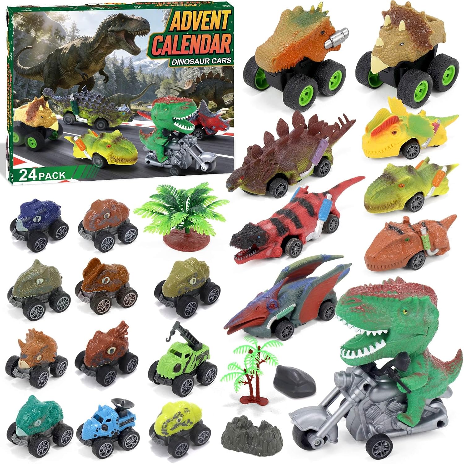 Dinosaur Cars Advent Calendar 2026 for Boys Kids – 24 Days Monster Truck Christmas Countdown Calendar Pull Back Cars Set, Holiday Gift & Party Favor for Dinosaur Lovers