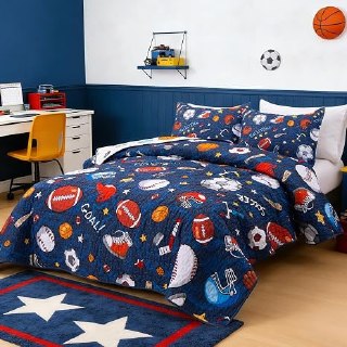 PR!CE DROP ( ) 3Pcs Bed in A Bag Twin Sports Microfiber Modern Comforter Set,Navy Rugby Ball Printed Bedding Collections,for Boys Kids Teen(Navy,Twin)