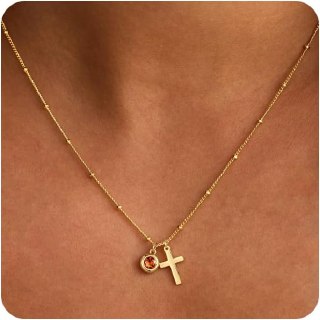 Birthstone Gold Cross Necklaces