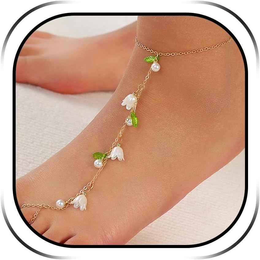 Rhinestone Floral Hand Chain Bracelet for Women Dainty Finger Ring Body Jewelry Elegant Flower Pearl Dangle Slave Bracelet Wedding Party Prom Accessories Gift for Her