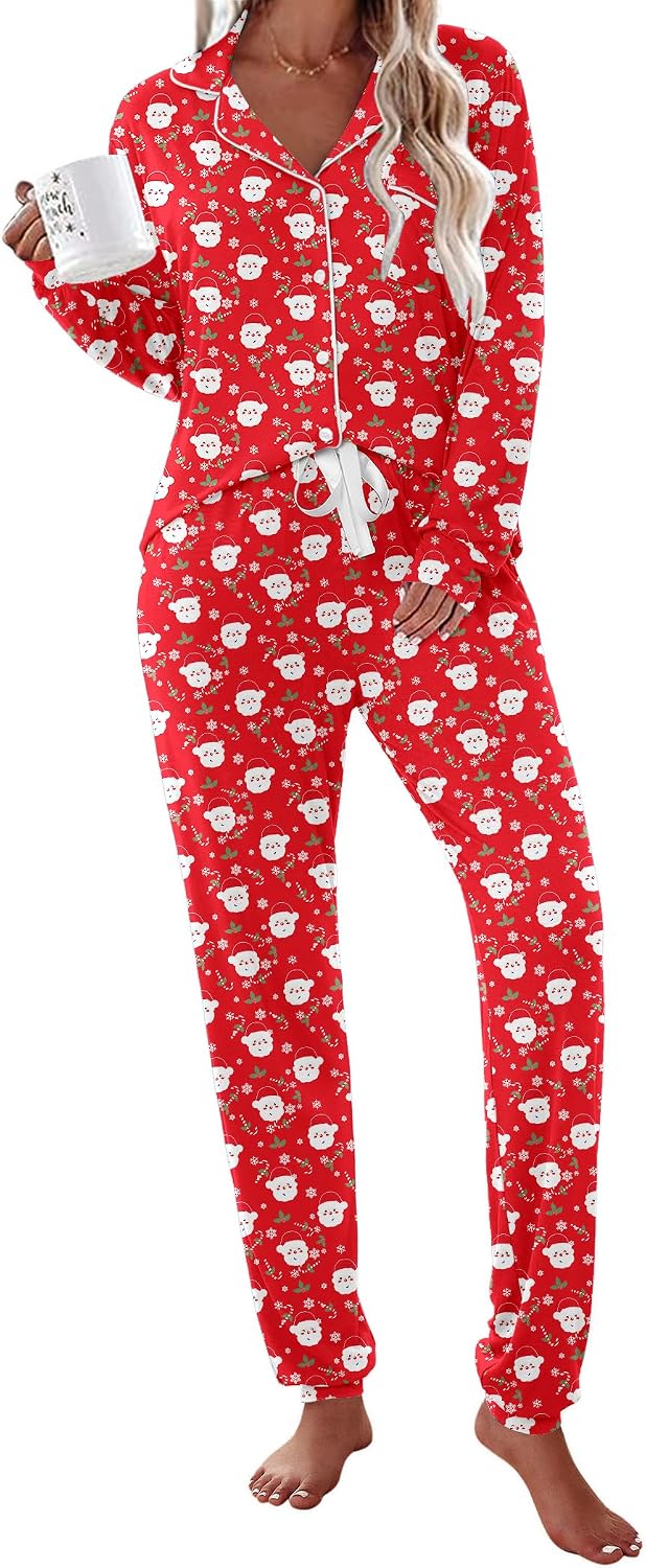 Ekouaer Pajamas Set Long Sleeve Sleepwear Womens Button Down Soft Pjs