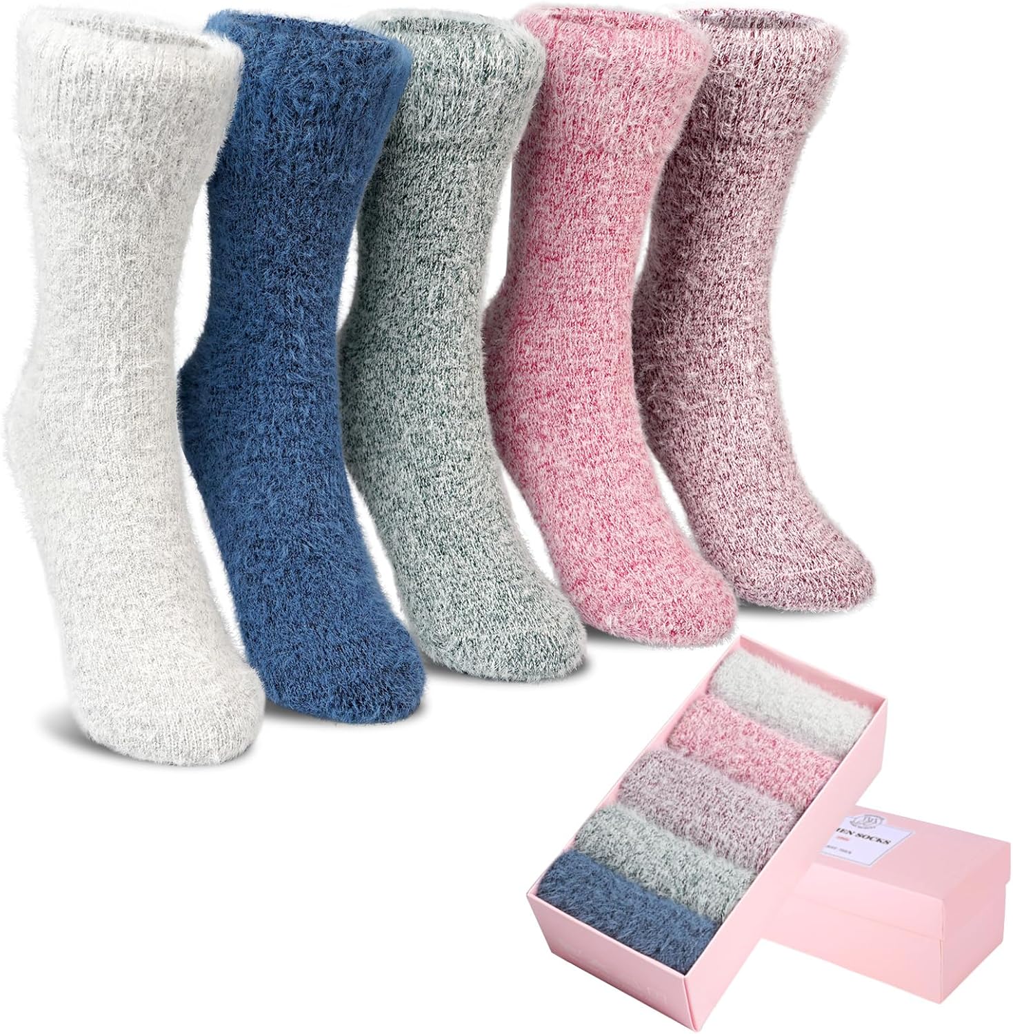 SISOSOCK 5 Pairs Fuzzy Soft Cozy Comfy Socks Warm Birthday Gifts for Women