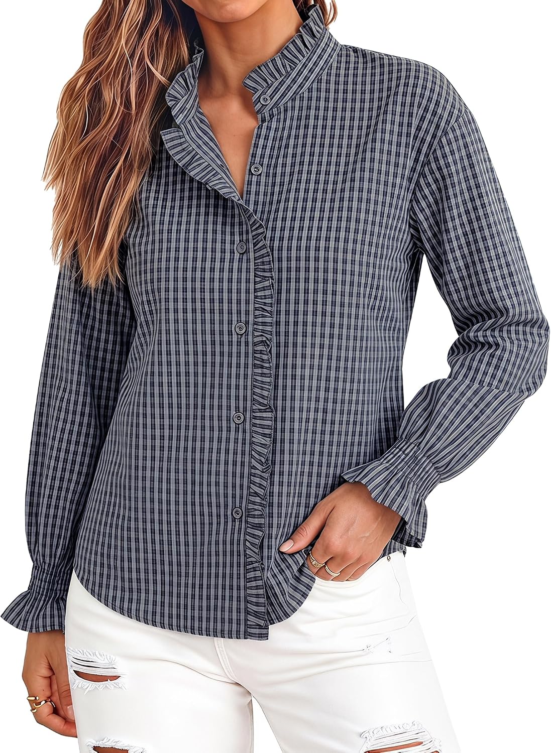 Totatuit Gingham Ruffle Blouses
