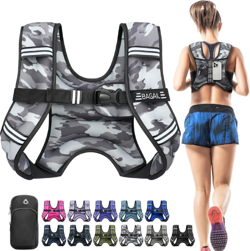 PR!CE DROP ( ) BAGAIL Comfort-Fit Weighted Vest for Woman, Even Weight Distribution, Faster Weight Loss, No-Chafe or Bounce for Walking & Running with Detachable Phone Pouch & Reflective Stripes (Available 5-30lbs)
