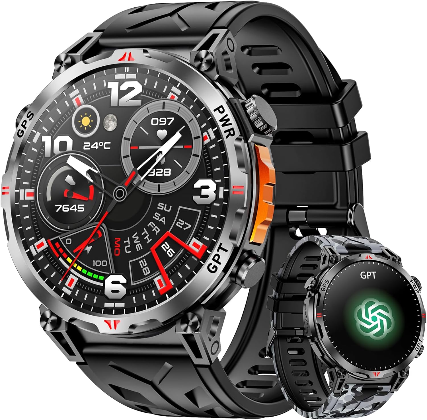 Military Smart Watches for Men with GPS/Compass,GPT Voice Assistant,1.56" AMOLED Screen,Smart Watch for Android and iPhone(Answer/Make Calls), Heart Rate/Sleep,Fitness Tracker Multiple Sports Modes