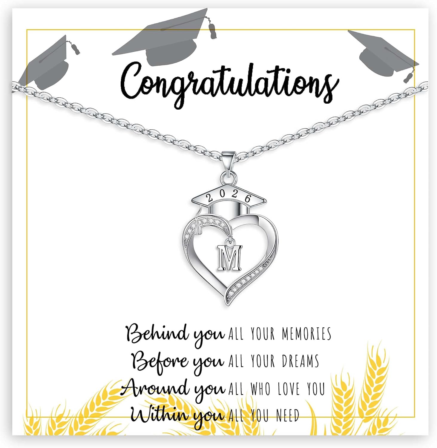Btysun Nursing Graduation Gifts, Graduation Necklace M Initial Necklaces for Women Class of 2026 Gifts Master Degree Necklace Heart Grad Gift Jewelry