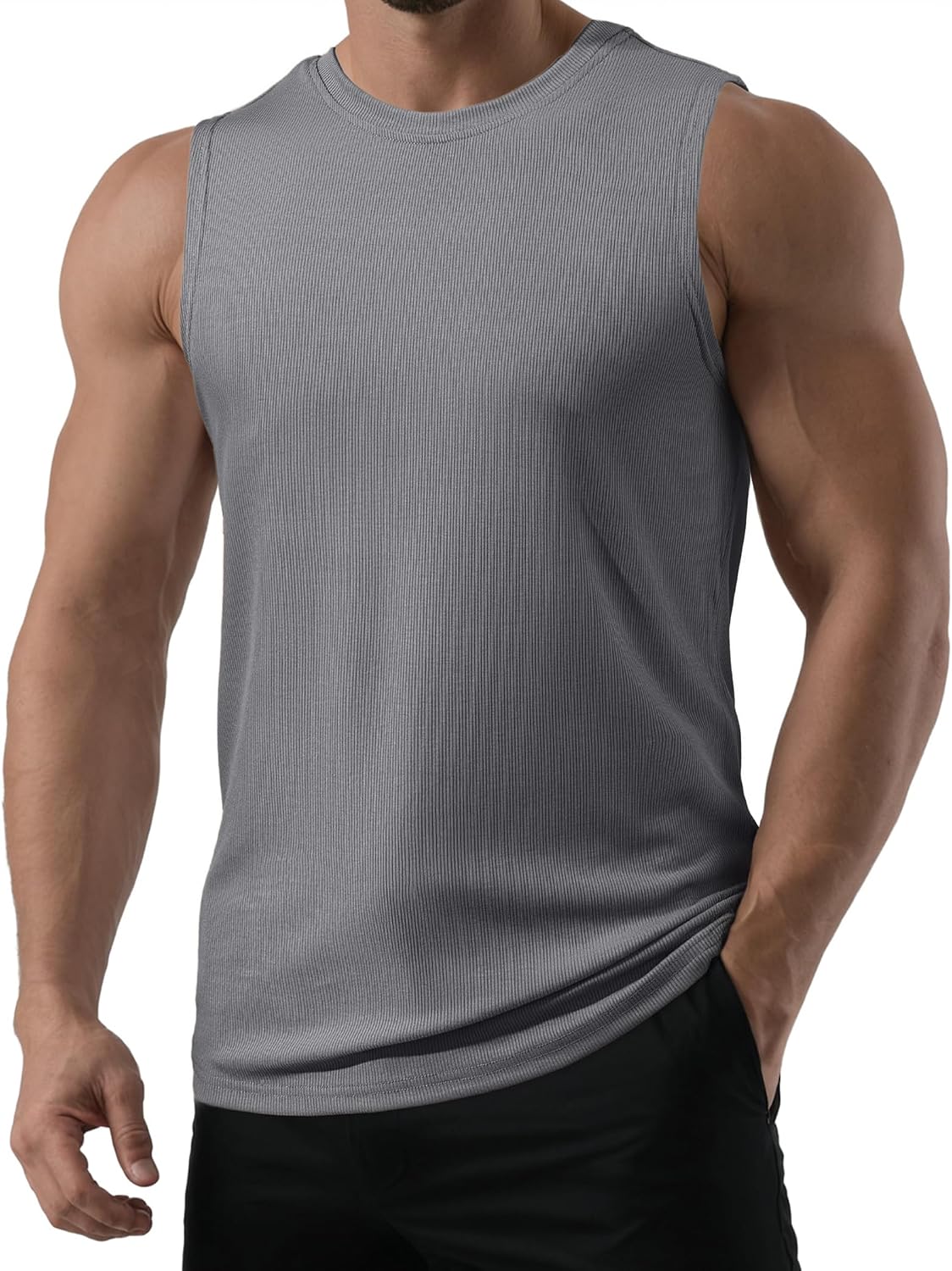 JMIERR Mens Sleeveless Ribbed Tank Tops Workout Muscle Fit Gym T Shirts